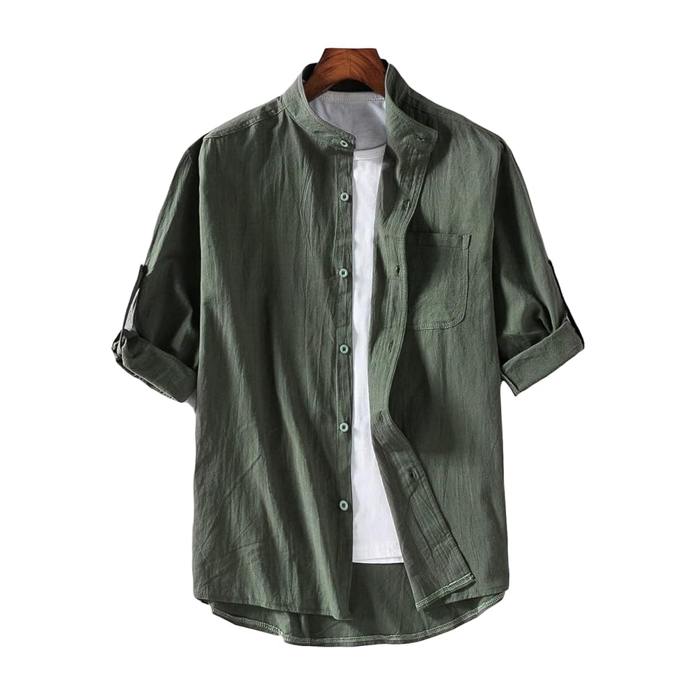 Amazon.com: Men's Summer Collar Mid Sleeve Shirt Trend Linen